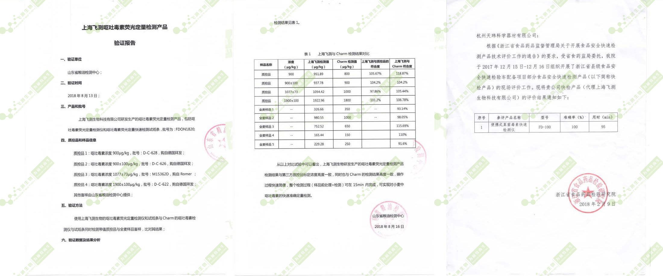 山東省糧油檢測中心和浙江省食藥監(jiān)局驗證報告